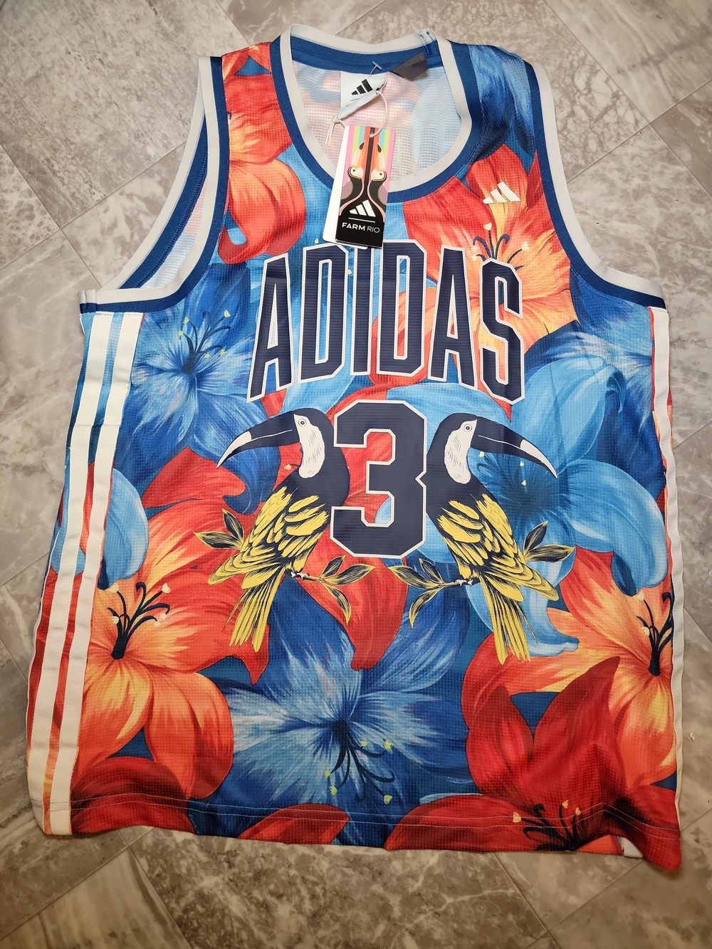 RARE!  NWT adidas Floral Tropical Basketball Jersey - Blue, Red, Yellow